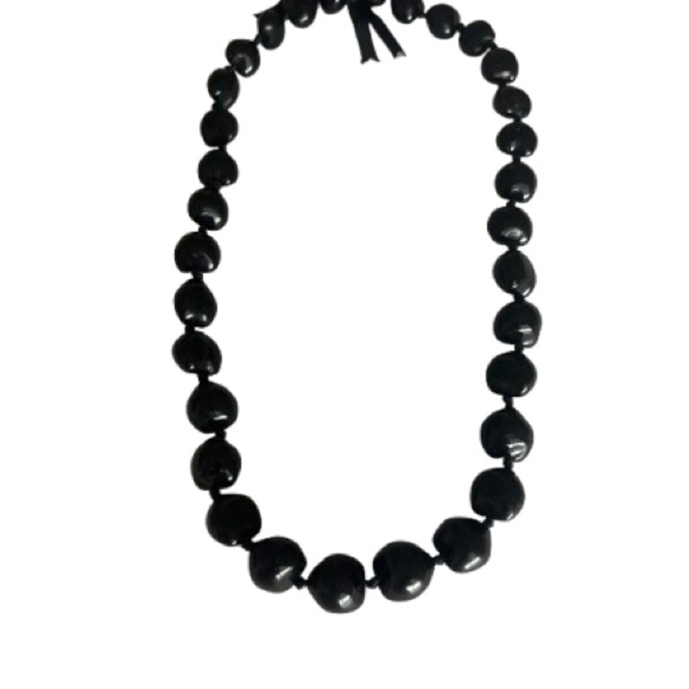 Vintage Hawaiian Traditional Black Kukui Nut Lau Necklace made in Hawaii 34”